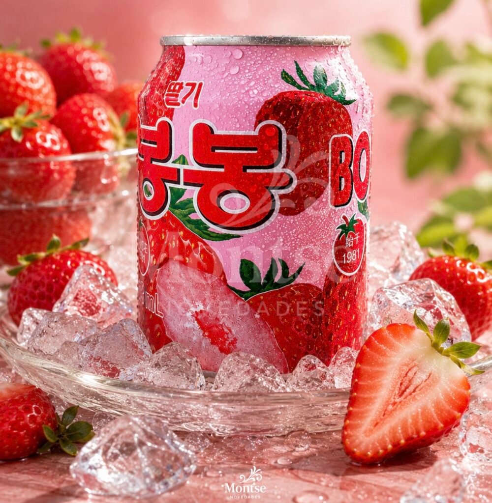 Jugo coreano sabor frutilla con trocitos