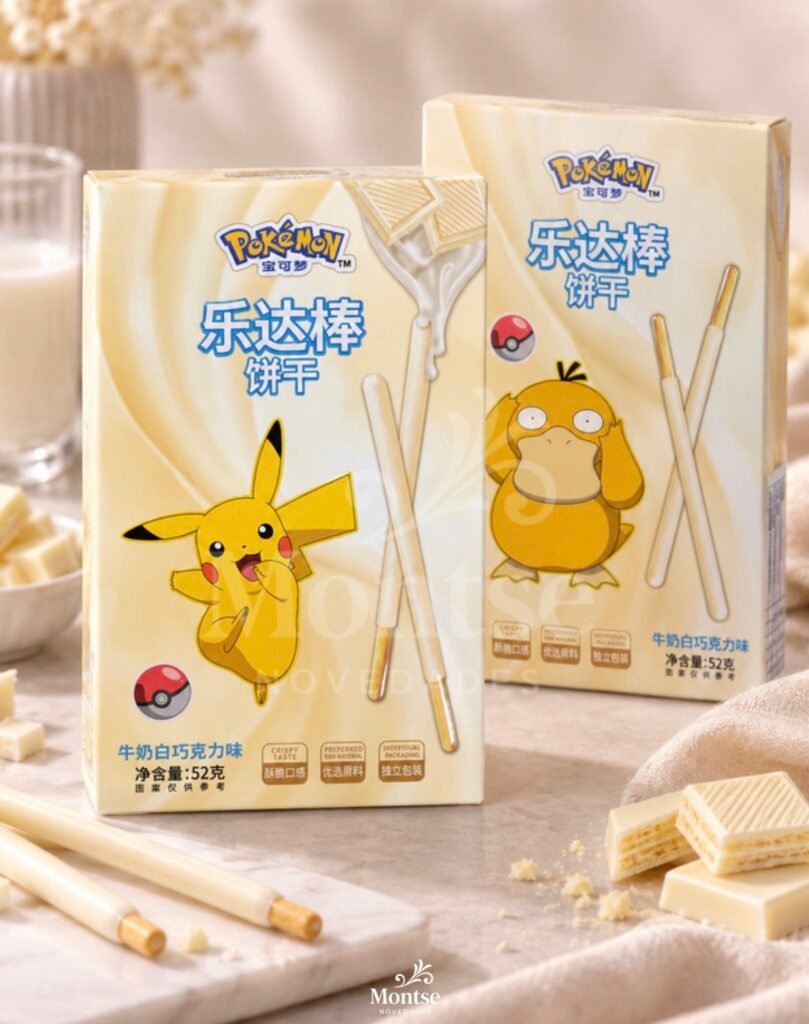 Palitos Pikachu con cobertura de chocolate blanco